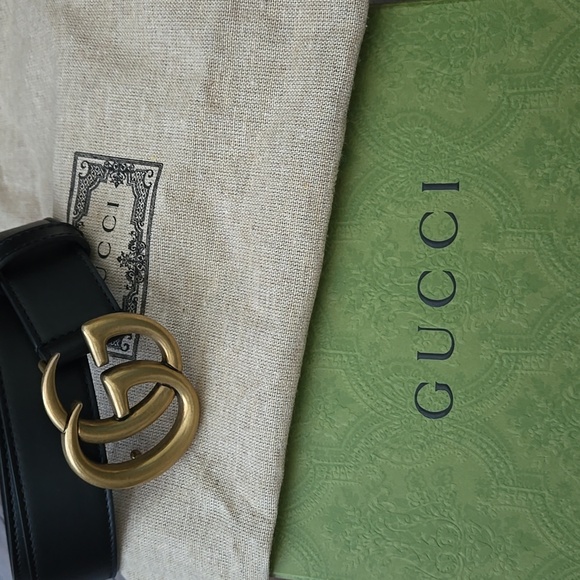 GUCCI GG MARMONT SLIM BELT UNISEX  BLACK SMOOTH LEATHER SIZE 80 WIT GUCCI BOX - Picture 6 of 16